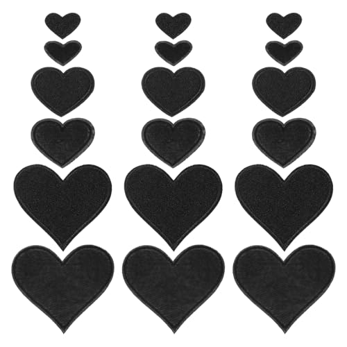 QUARKZMAN Patches zum Aufbügeln 30 Stück, 2.5/4/7cm Herz Flicken zum Aufbügeln, Bestickte Aufnäher zum Aufbügeln Bügelflicken für Hut Jacke Jeans Rucksäcke DIY Dekoration(Schwarz) von QUARKZMAN