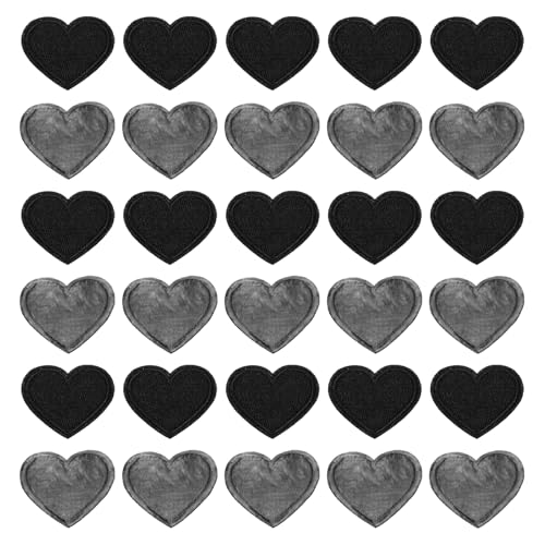 QUARKZMAN Patches zum Aufbügeln 30 Stück, 4cm Herz Flicken zum Aufbügeln, Bestickte Aufnäher zum Aufbügeln Bügelflicken für Hut Jacke Jeans Rucksäcke DIY Dekoration(Schwarz) von QUARKZMAN