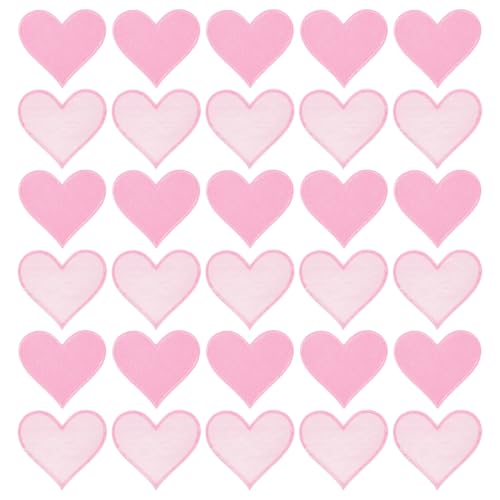 QUARKZMAN Patches zum Aufbügeln 30 Stück, 7cm Herz Flicken zum Aufbügeln, Bestickte Aufnäher zum Aufbügeln Bügelflicken für Hut Jacke Jeans Rucksäcke DIY Dekoration(Pink) von QUARKZMAN