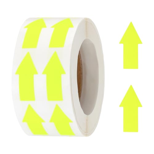 QUARKZMAN Pfeil-Aufkleberetiketten 1000 Stück/Rolle 0,6x1,2 Zoll Fluoreszierendes Gelb Selbstklebende Pfeilform-Schilder für Scrapbooking DIY Handwerk Organisieren Inventar von QUARKZMAN