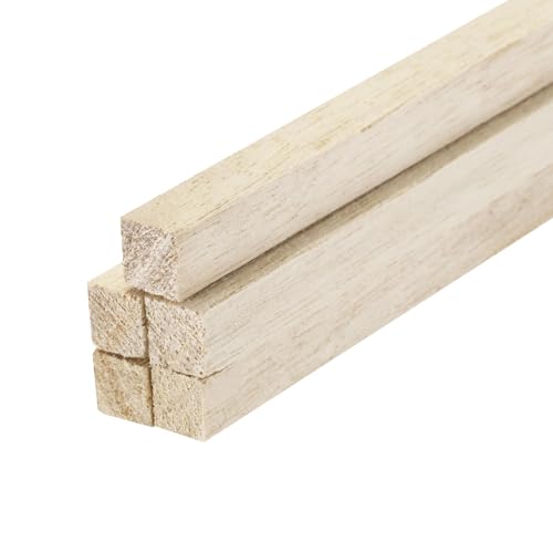 QUARKZMAN Quadratische Holzstäbe, 9,84"x0,39"x0,39" Rundstab aus unbehandeltem Hartholz für Bastelzweige, Holzstäbe für DIY-Projekte, Packung mit 5 Stück von QUARKZMAN