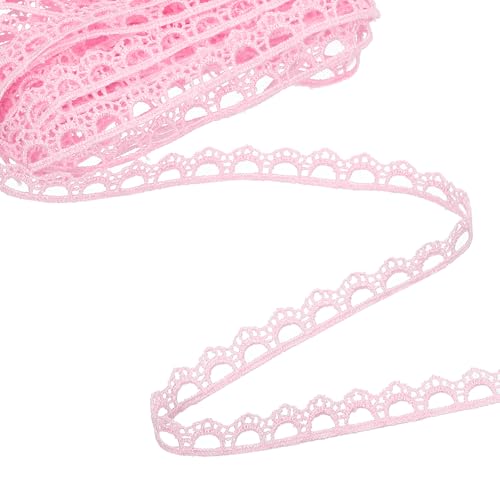 QUARKZMAN Rosa Blumen Spitzenband, 0,9 cm x 4,57 m Polyester besticktes Häkel-Spitzenband Stoff zum Nähen, Hochzeitsdekorationen, Stirnbänder, DIY-Bastelarbeiten von QUARKZMAN