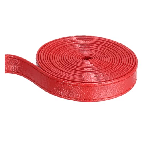 QUARKZMAN Roter Lederriemen Lederstreifen Schultertasche Lederband Doppelseitig 3/8 Zoll (10mm) Breit 5M Lang Flaches Lederband für Kleidungsgürtel, Taschengriffe, Handwerk von QUARKZMAN