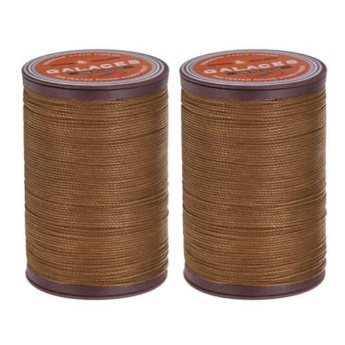 QUARKZMAN Rundes Leder-Nähgewachstes Faden, 80m / 87 Yards Polyester Wachs Schnur, 0,55mm Wachs-Nähkordel für Lederhandwerk, Buchbinden, geflochtene Armbänder, Sattelbraun, 2 Stück von QUARKZMAN