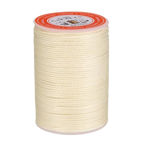 QUARKZMAN Rundes Leder-Nähwachs-Garn, 55m / 60 Yards Wachs-Polyester-Schnur, 0,8mm Gewachstes Nähgarn für Lederhandwerk, Buchbinden, geflochtene Armbänder, Hellbeige von QUARKZMAN