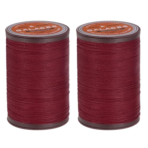 QUARKZMAN Rundes Leder-Nähwachs-Thread, 80m / 87 Yards Polyester Wachs-Schnur, 0,55mm Wachs-Nähkordel für Lederhandwerk, Buchbinden, geflochtene Armbänder, Burgunderrot, 2 Stück von QUARKZMAN