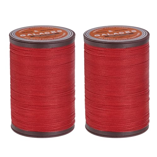 QUARKZMAN Rundes Leder-Nähwachs-Thread, 80m / 87 Yards Polyester Wachs-Schnur, 0,55mm Wachs-Nähkordel für Lederhandwerk, Buchbinden, geflochtene Armbänder, Edelsteinrot, 2 Stück von QUARKZMAN