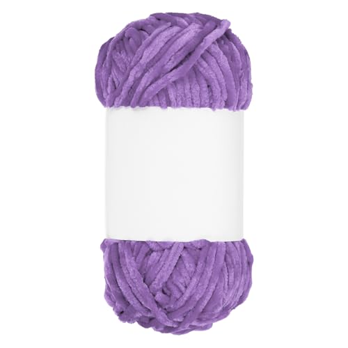 QUARKZMAN Samt Chenille Garn Dickes Flauschiges Klobiges Garn zum Häkeln Weiche Chenille Decke zum Handstricken Häkeln (Dunkellila, 87,5 Yards/80m) von QUARKZMAN