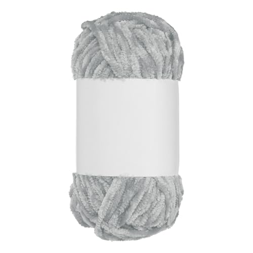 QUARKZMAN Samt Chenille Garn Dickes Flauschiges Klobiges Garn zum Häkeln Weiche Chenille Decke zum Handstricken Häkeln (Hellgrau, 87,5 Yards/80m) von QUARKZMAN