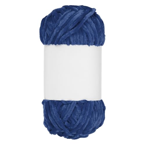 QUARKZMAN Samt Chenille Garn Dickes Flauschiges Klobiges Garn zum Häkeln Weiche Chenille Decke zum Handstricken Häkeln (Marineblau, 87,5 Yards/80m) von QUARKZMAN