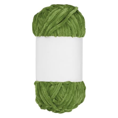 QUARKZMAN Samt Chenille Garn Dickes Flauschiges Klobiges Garn zum Häkeln Weiche Chenille Decke zum Handstricken Häkeln (Olivgrün, 87,5 Yards/80m) von QUARKZMAN