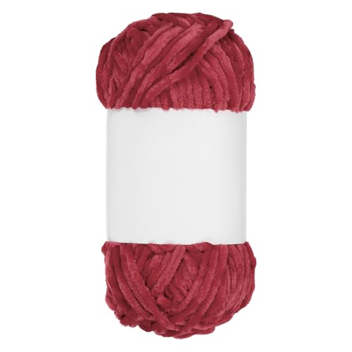QUARKZMAN Samt Chenille Garn Dickes Flauschiges Klobiges Garn zum Häkeln Weiche Chenille Decke zum Handstricken Häkeln (Tiefrot, 87,5 Yards/80m) von QUARKZMAN
