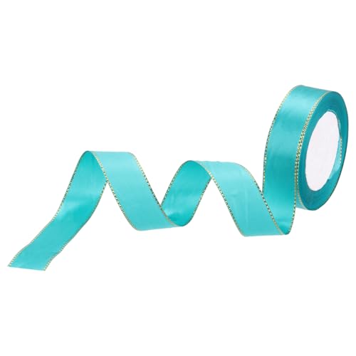 QUARKZMAN Satinband Geschenkband Pfauenblau 25mm Brei mit goldenem Rand, 22m Dekoration Geschenkband, Schleifenband Satin für Hochzeit, Bastelarbeiten und Geschenkverpackung von QUARKZMAN