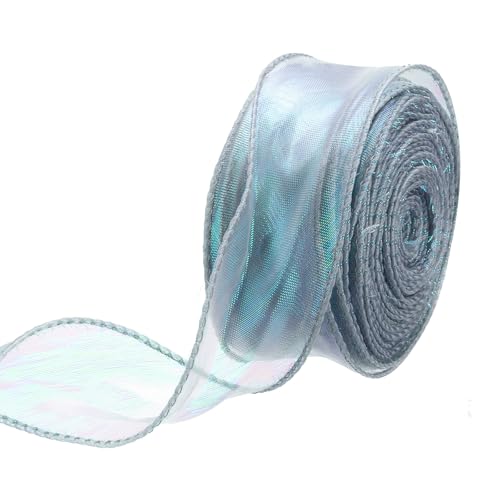 QUARKZMAN Schleifenband schimmernd durchscheinend 40 mm x 23 m schillerndes Organzaband glitzernde Chiffon-Bänder Chamäleon Regenbogenfarbe für Dekoration Geschenkverpackungen, Grün von QUARKZMAN
