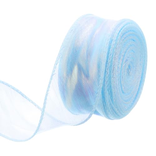 QUARKZMAN Schleifenband schimmernd durchscheinend 40 mm x 23 m schillerndes Organzaband glitzernde Chiffon-Bänder Chamäleon Regenbogenfarbe für Dekoration Geschenkverpackungen, Himmelblau von QUARKZMAN