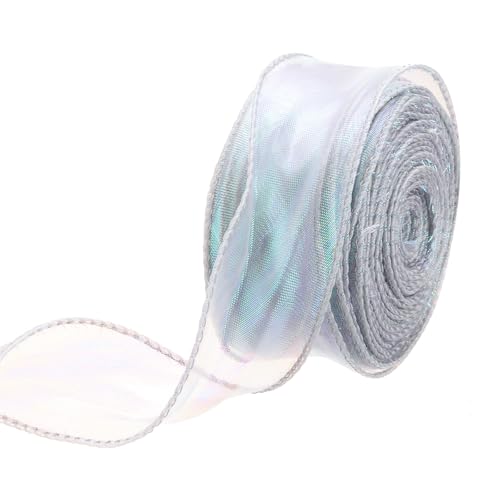 QUARKZMAN Schleifenband schimmernd durchscheinend 40 mm x 23 m schillerndes Organzaband glitzernde Chiffon-Bänder Chamäleon Regenbogenfarbe für Dekoration Geschenkverpackungen, Silber von QUARKZMAN