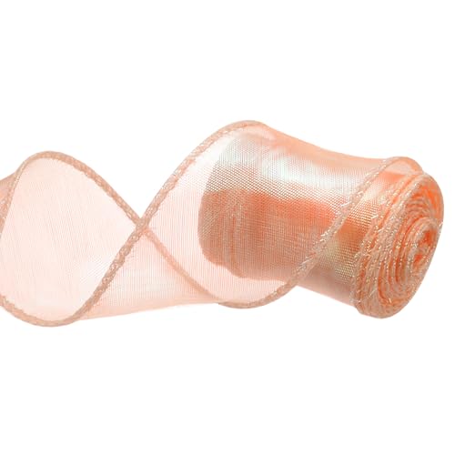 QUARKZMAN Schleifenband schimmernd durchscheinend 40 mm x 3 Yard schillerndes Organzaband glitzernde Chiffon-Bänder Chamäleon Regenbogenfarbe für Dekoration Geschenkverpackungen, Orange von QUARKZMAN
