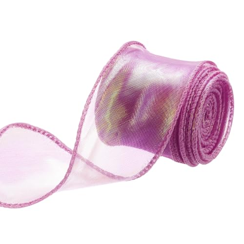 QUARKZMAN Schleifenband schimmernd durchscheinend 40 mm x 3 Yard schillerndes Organzaband glitzernde Chiffon-Bänder Chamäleon Regenbogenfarbe für Dekoration Geschenkverpackungen, Violett von QUARKZMAN