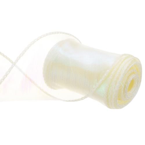 QUARKZMAN Schleifenband schimmernd durchscheinend 60 mm x 3 m schillerndes Organzaband glitzernde Chiffon-Bänder Chamäleon Regenbogenfarbe für Dekoration Geschenkverpackungen, Beige von QUARKZMAN