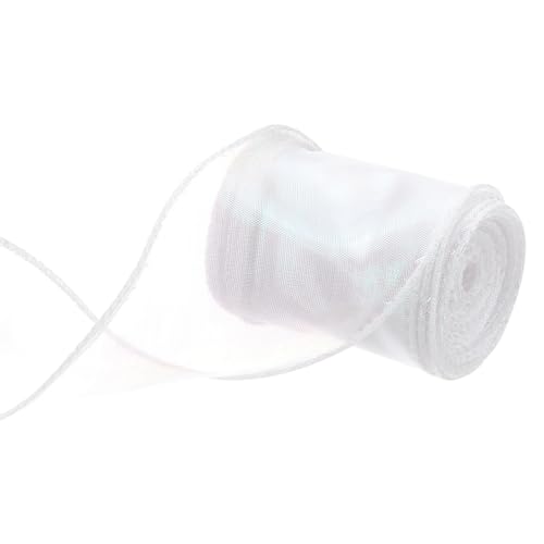 QUARKZMAN Schleifenband schimmernd durchscheinend 60 mm x 5 m schillerndes Organzaband glitzernde Chiffon-Bänder Chamäleon Regenbogenfarbe für Dekoration Geschenkverpackungen, Weiß von QUARKZMAN