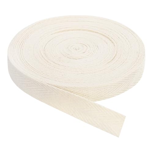 QUARKZMAN Schrägband, 1 Stück 11 Yard x 15mm - Baumwollstoffband, Rolle Schrägband für Kleidung, Accessoires, Taschen (Beige Weiß) von QUARKZMAN