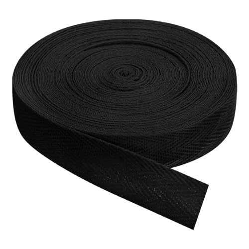 QUARKZMAN Schrägband, 1 Stück 11 Yard x 20mm - Baumwollstoffband, Rolle Schrägband für Kleidung, Accessoires, Taschen (Schwarz) von QUARKZMAN