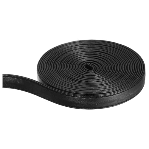 QUARKZMAN Schwarzer Lederriemen Lederstreifen Schultertasche Lederband Doppelseitig 3/8 Zoll (10mm) Breit 5M Lang Flaches Lederband für Kleidungsgürtel, Taschengriffe, Handwerk von QUARKZMAN