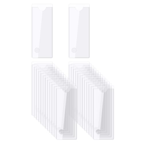 QUARKZMAN Selbstklebende Karten Taschen 0.9"x3.3" Klare Selbstklebende Taschen Etiketten Halter Plastik Karten Hüllen mit Oberseite Offen für Bibliotheks Behälter Beladung 25Stk von QUARKZMAN