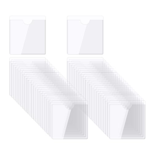 QUARKZMAN Selbstklebende Karten Taschen 2"x2" Klare Selbstklebende Taschen Etiketten Halter Plastik Karten Hüllen mit Oberseite Offen für Bibliotheks Behälter Beladung 50Stk von QUARKZMAN