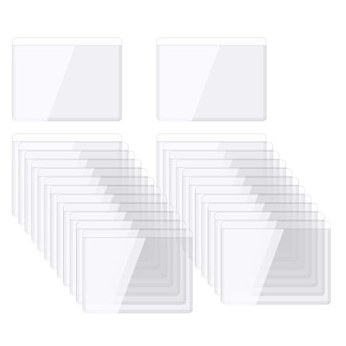 QUARKZMAN Selbstklebende Karten Taschen 2.1"x1.7" Klare Selbstklebende Taschen Etiketten Halter Plastik Karten Hüllen mit Oberseite Offen für Bibliotheks Behälter Beladung 25Stk von QUARKZMAN