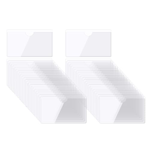 QUARKZMAN Selbstklebende Karten Taschen 2.1"x2.9" Klare Selbstklebende Taschen Etiketten Halter Plastik Karten Hüllen mit Oberseite Offen für Bibliotheks Behälter Beladung 50Stk von QUARKZMAN