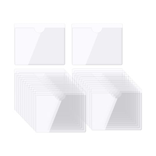 QUARKZMAN Selbstklebende Karten Taschen 4.3"x3.5" Klare Selbstklebende Taschen Etiketten Halter Plastik Karten Hüllen mit Oberseite Offen für Bibliotheks Behälter Beladung 25Stk von QUARKZMAN
