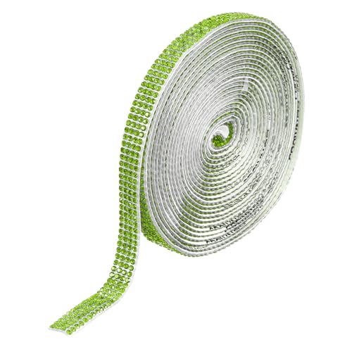 QUARKZMAN Selbstklebende Strasssteinstreifen, 4 Reihen 4 Yards Kristall Strassband Bling Diamant Aufkleber für Basteln, Auto- und Telefondekoration (Hellgrün, 0,35 Zoll breit) von QUARKZMAN
