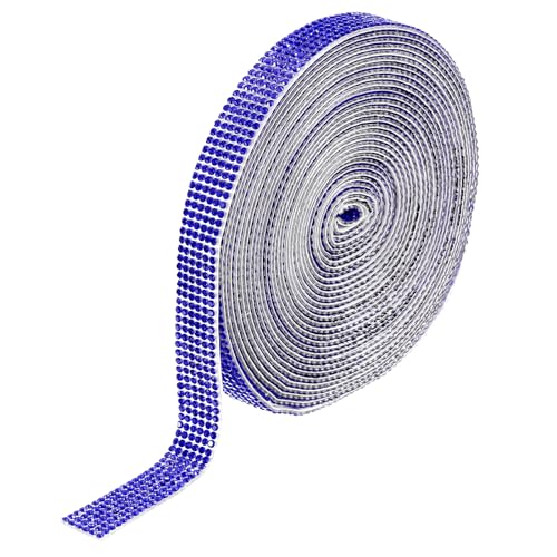 QUARKZMAN Selbstklebende Strassstreifen, 6 Reihen 6 Yards Kristall Strassband Bling Diamant Aufkleber für Basteln Auto Telefon Dekoration (Dunkelblau, 0,53 Zoll breit) von QUARKZMAN
