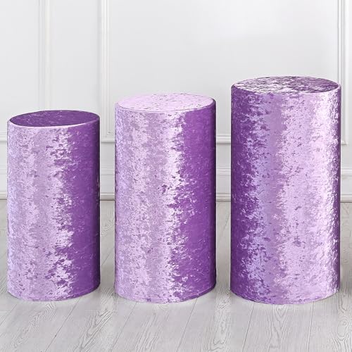 QUARKZMAN Set aus 3 hell lila Zylinder Spandex Standabdeckungen, Plinth Standabdeckung für Party Hochzeit Geburtstagsdekoration, enthält nur Zylinderabdeckungen (Samtstoff Klein) von QUARKZMAN