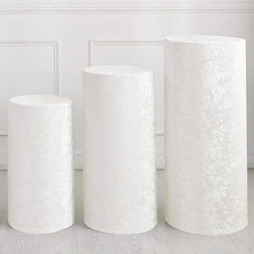 QUARKZMAN Set aus 3 weißen Zylinder Spandex Standabdeckungen, Plinth Standabdeckung für Party Hochzeit Geburtstagsdekoration, enthält nur Zylinderabdeckungen (Samtstoff Groß) von QUARKZMAN