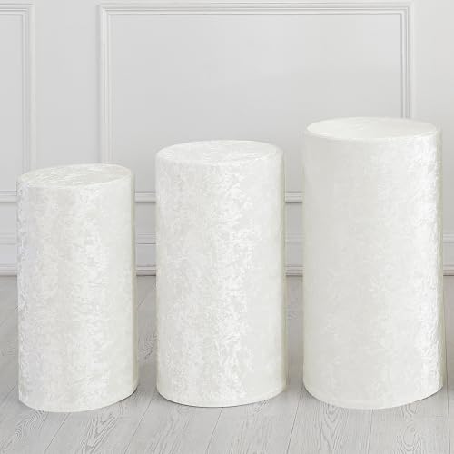 QUARKZMAN Set aus 3 weißen Zylinder Spandex Standabdeckungen, Plinth Standabdeckung für Party Hochzeit Geburtstagsdekoration, enthält nur Zylinderabdeckungen (Samtstoff Klein) von QUARKZMAN