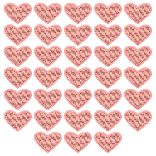 QUARKZMAN Solide Haut Rosa Kleine Herz Patch Applikationen Bestickte Patches Kleidung DIY Verzierungen 2,6x2cm/1x0,8 Zoll für Weste Kleidung Rucksäcke Hüte, DIY Handwerk Mützen, 33 Pack von QUARKZMAN