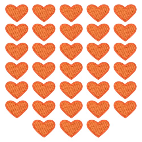 QUARKZMAN Solide Orange Kleine Herz Patch Applikationen Bestickte Aufnäher Kleidung DIY Verzierungen 2,6x2cm/1x0,8 Zoll für Westen Kleidung Rucksäcke Hüte, DIY Handwerk Mützen, 33 Pack von QUARKZMAN