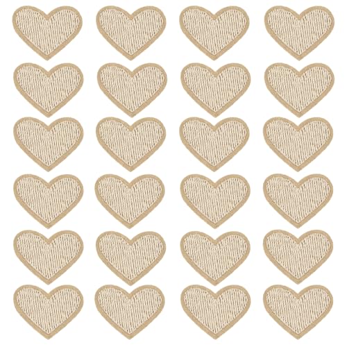 QUARKZMAN Solide milchweiße kleine Herz Patch Applikationen bestickte Aufnäher Kleidungsstück DIY Verzierungen 2,6x2cm/1x0,8 Zoll für Westen Kleidung Rucksäcke Hüte, DIY Mützen, 24 Pack von QUARKZMAN