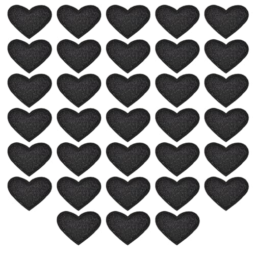 QUARKZMAN Solide schwarze kleine Herz Patch Applikationen bestickte Aufnäher Kleidungsstück DIY Verzierungen 2,6x2cm/1x0,8 Zoll für Westen Kleidung Rucksäcke Hüte, DIY Mützen, 33 Pack von QUARKZMAN