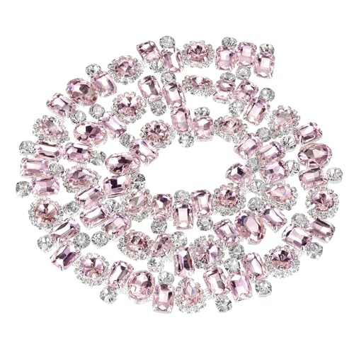 QUARKZMAN Strass Klaue Kette 1 Yard 22 cm Breite Blumen Diamant Kristall Code Trim Ketten für DIY Halskette Band Zubehör Silber+Pink von QUARKZMAN