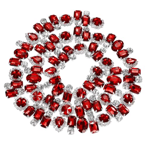 QUARKZMAN Strass Klaue Kette 1 Yard 22 cm Breite Blumen Diamant Kristall Code Trim Ketten für DIY Halskette Band Zubehör Silber+Rot von QUARKZMAN