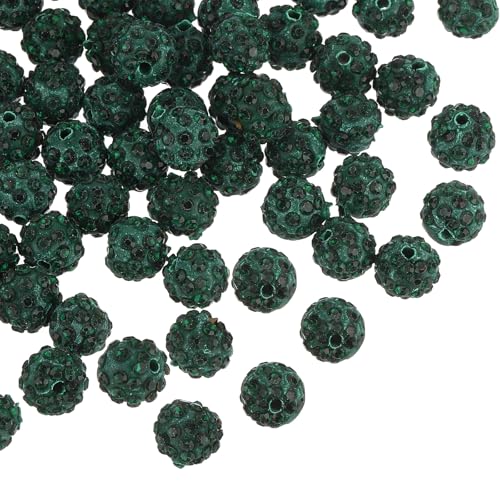 QUARKZMAN Strass-Tonperlen, 8 mm, Polymer-Ton, Kristallperlen, runde, glänzende Disco-Kugelperlen, Großpackung für die Herstellung von DIY-Armbändern und Halsketten (dunkelgrün), 100 Stück von QUARKZMAN