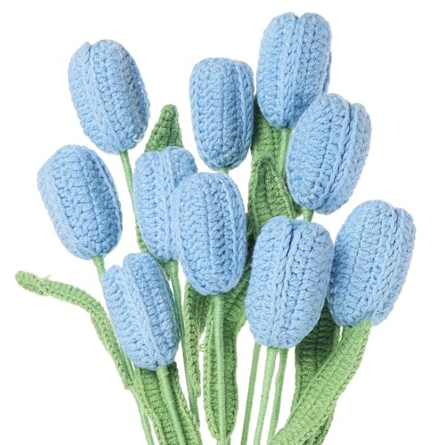 QUARKZMAN Tulpen Häkelblumen, künstliche gestrickte Tulpenblumen, handgefertigter Tulpenstrauß als Geschenk für Zuhause, Geburtstag, Hochzeit Dekoration, Blau, Packung mit 10 QUARKZMAN Tulpen Häkelblumen, künstliche gestrickte Tulpenblumen, handgefertigter Tulpenstrauß als Geschenk für Zuhause, Geburtstag, Hochzeit Dekoration, Blau, Packung mit 10 von QUARKZMAN