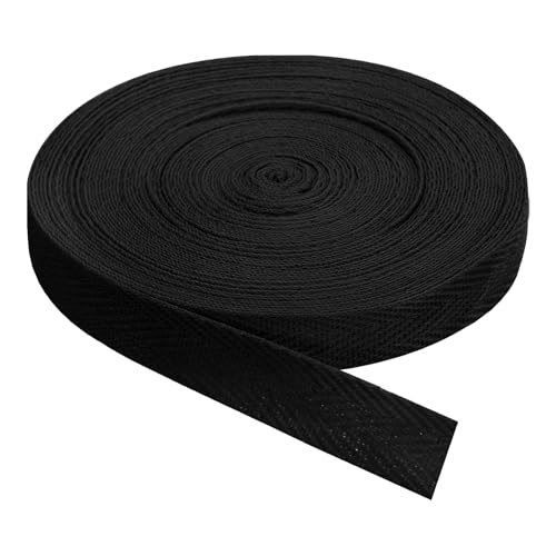 QUARKZMAN Twill-Band, 1 Stück 11 Yard x 15mm - Baumwollstoffband, Rolle Herringbone-Band für Kleidung, Accessoires, Taschen (Schwarz) von QUARKZMAN