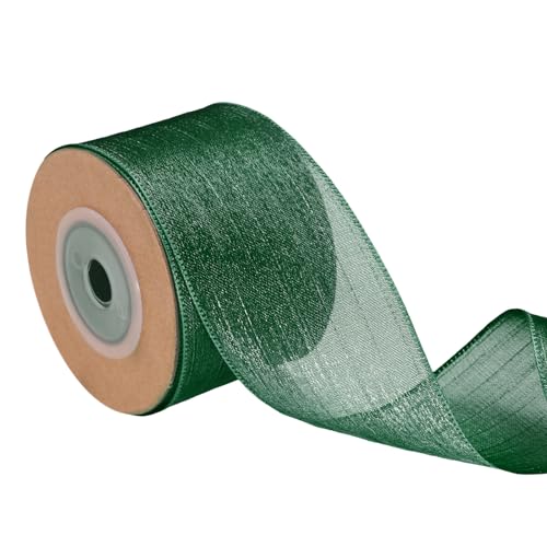QUARKZMAN Verdrahtetes Sheer-Band, 1-1/2 Zoll x 10 Dunkelgrünes Metallisches Sheer-Verdrahtungsband, Seidiger Stoff für DIY-Handwerk Geschenkverpackung Hochzeit Hausparty Dekorationen von QUARKZMAN