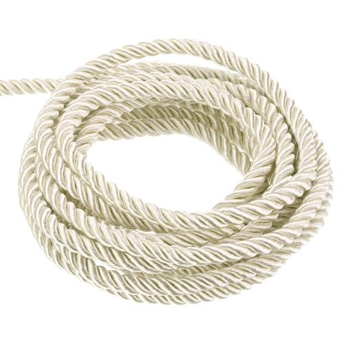 QUARKZMAN Verdrehter Kordelbesatz, 11 Yard 5mm 3-lagiges Geflochtenes Seil Glänzender Faden Schnur für Handwerk Geschenktüte Vorhang Weihnachtsdekoration, Cremeweiß - 10m QUARKZMAN Verdrehter Kordelbesatz, 11 Yard 5mm 3-lagiges Geflochtenes Seil Glänzender Faden Schnur für Handwerk Geschenktüte Vorhang Weihnachtsdekoration, Cremeweiß - 10m von QUARKZMAN
