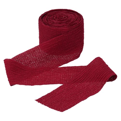 QUARKZMAN Weinrotes Band aus Crinkle-Chiffon, 1 1/2 Zoll handgefertigtes Tüllstoff-Seidenband breit für Blumenstrauß Geschenkverpackung DIY Basteln Hochzeit von QUARKZMAN