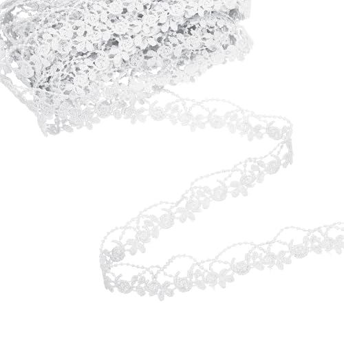QUARKZMAN Weißes Blumen Spitzenband, 0,8" x 5 Yards Polyester besticktes Häkel-Spitzenband Stoff zum Nähen, Hochzeitsdekorationen, Stirnbänder, DIY-Bastelarbeiten von QUARKZMAN
